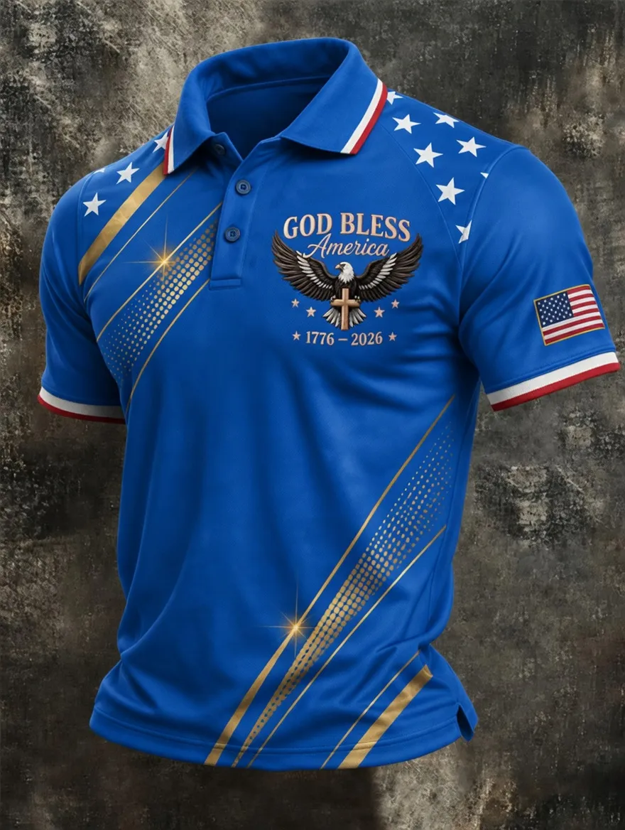 Men'S Retro American Patriots Independence Day 250Th Anniversary Commemorative Lapel Short Sleeved Shirt
