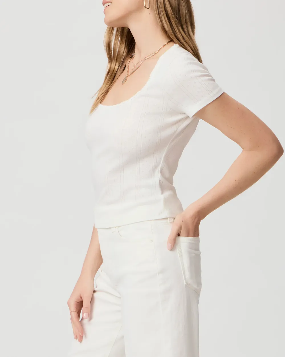 White Square Neck Knit Top