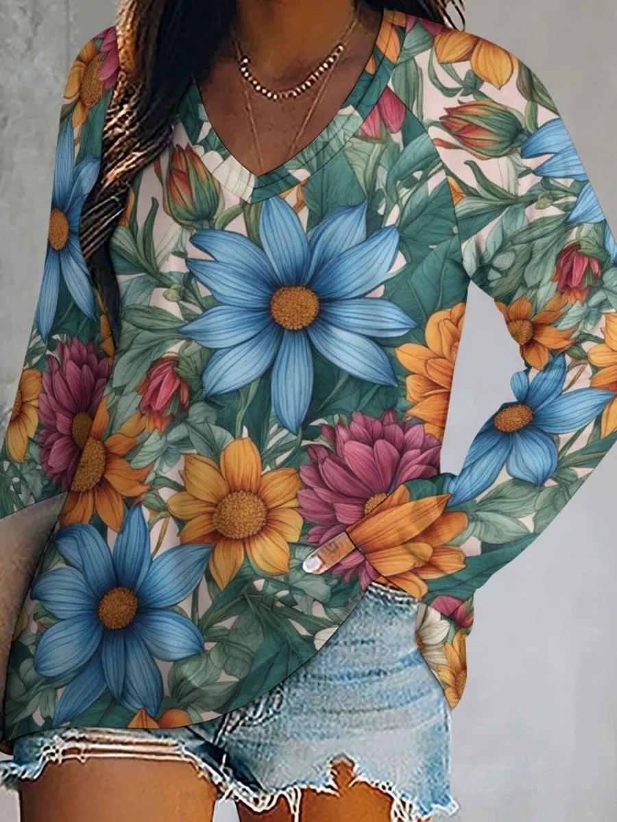 Lush Floral V-Neck T-Shirt