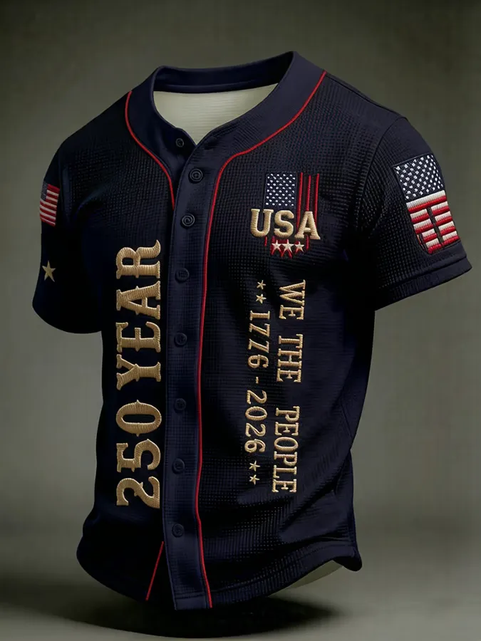 Men'S America Flag Printed Casual Waffle Top