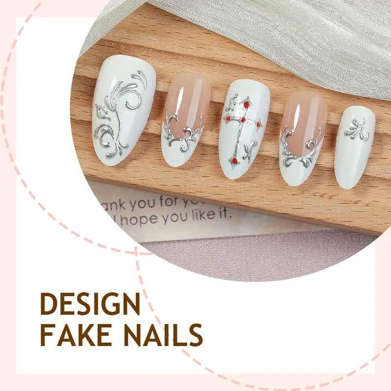 Nailhour 30Pcs Vintage Gilded Medium Almond French Press On Nails