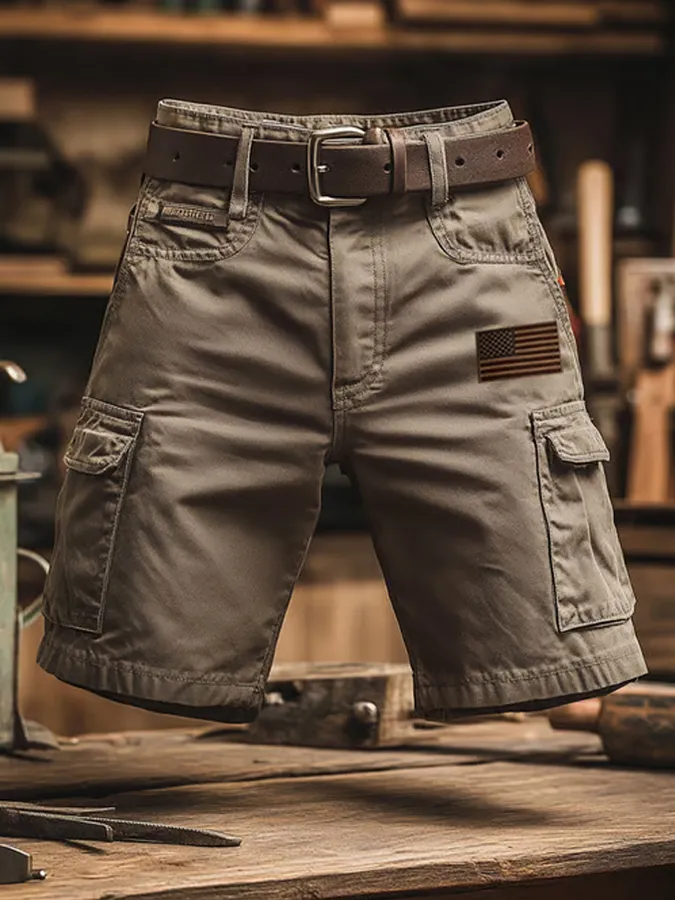 Men'S Retro American Flag Printed Multi Pocket Design Cargo Pants