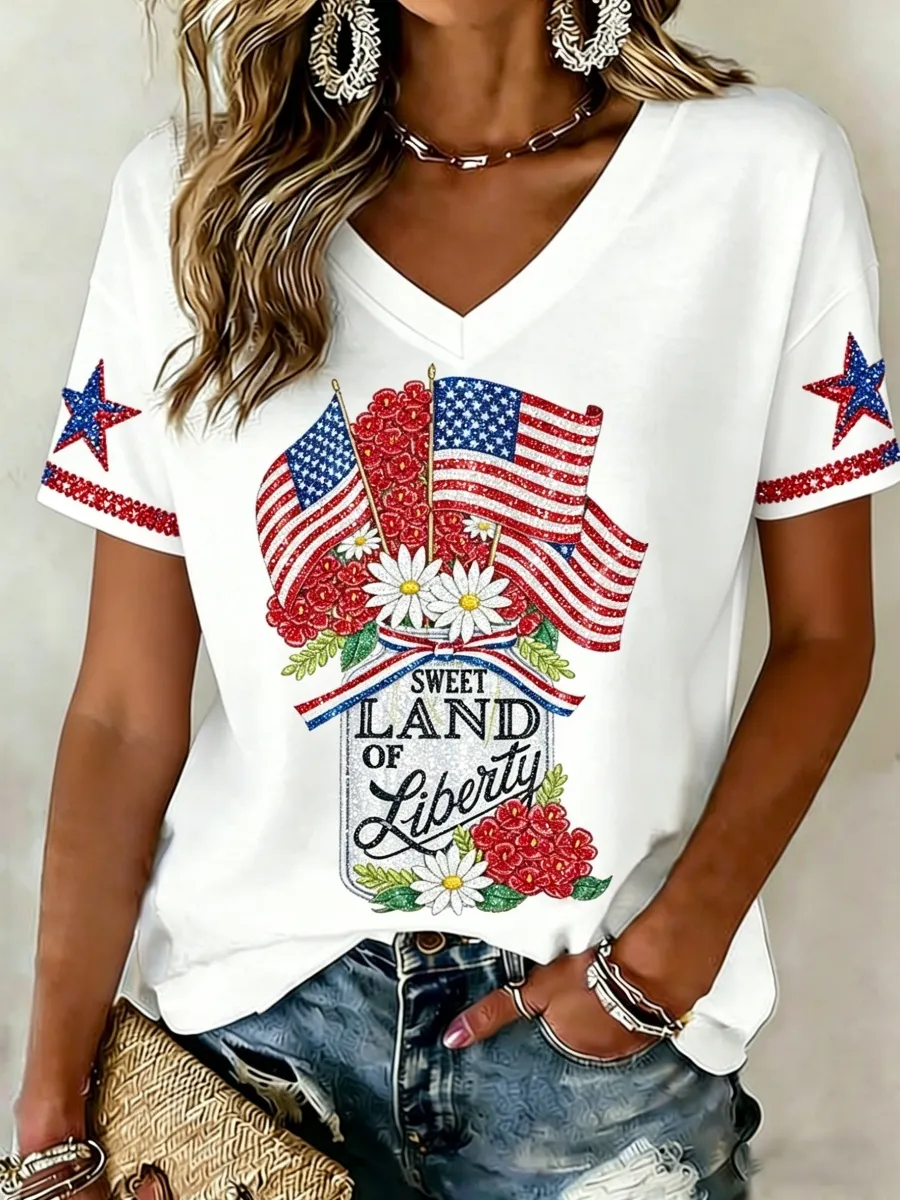 Sweet Land Of Liberty Women's V-Neck T-Shirt