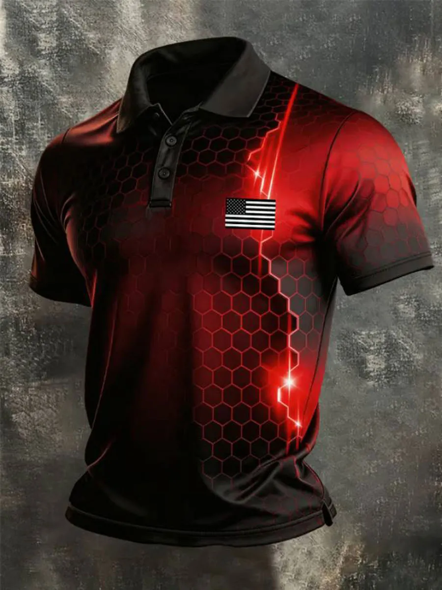 Men'S America 250Th Anniversary Print Casual Polo Shirt
