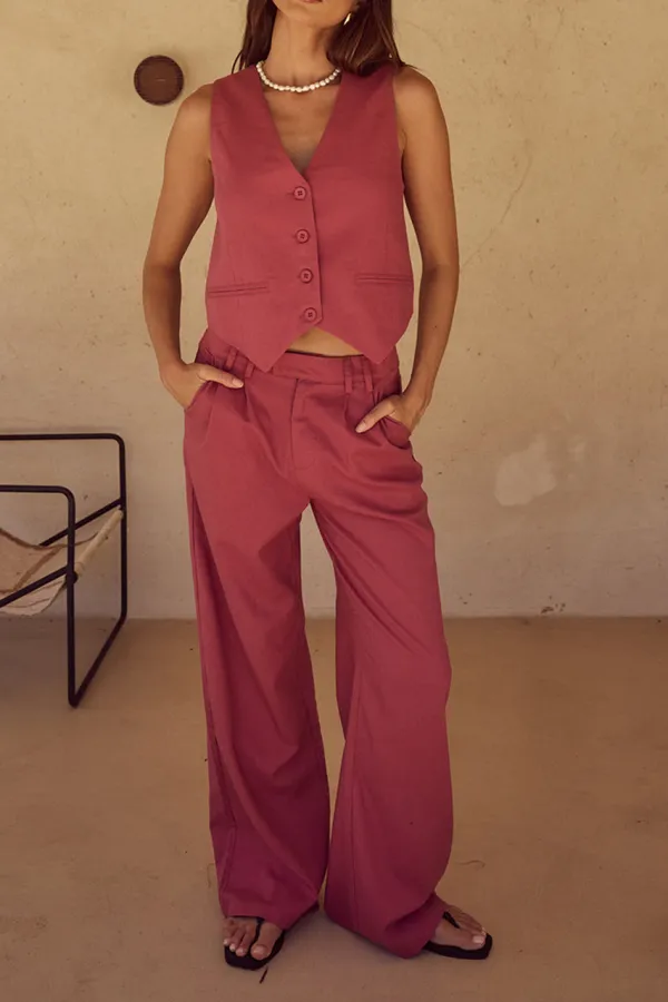 Solid Color Straight Leg Tailored Pants