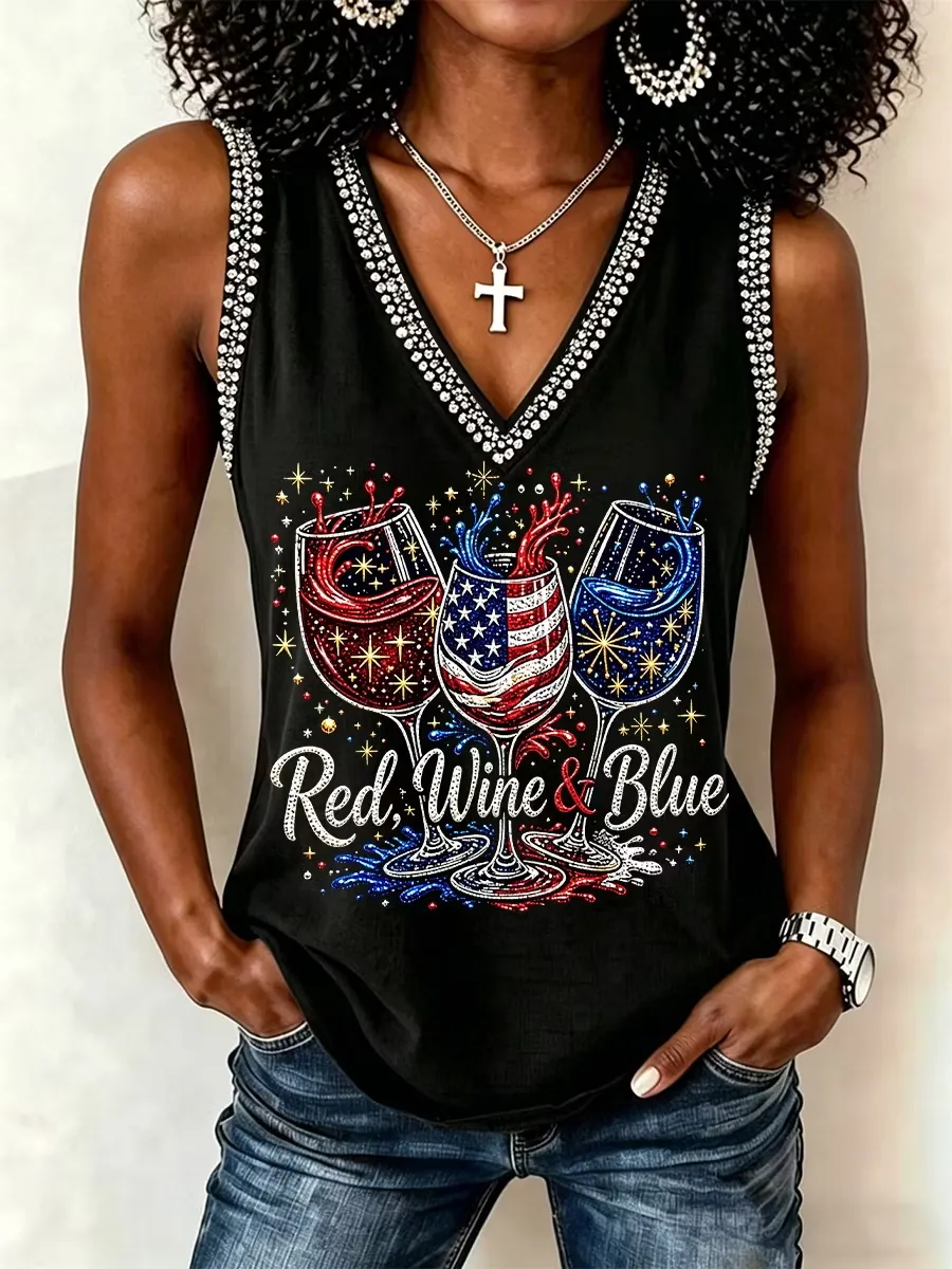 Men'S Casual America 250Th Anniversary Founding Celebration Brick Inlaid Personalized Print V-Neck Vest