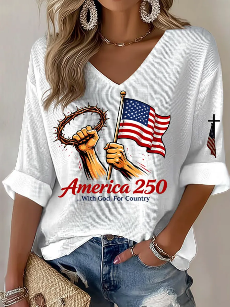 Women's 2026 USA 250th Anniversary Patriotic Printed T-Shirt