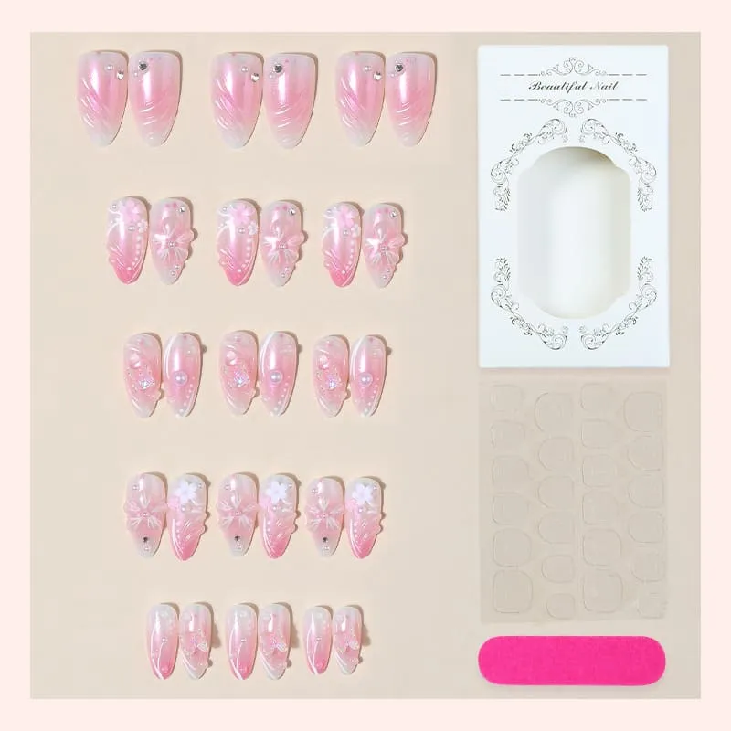 Nailhour 30Pcs Pink Fish Tail 3D Medium Almond French Press On Nails