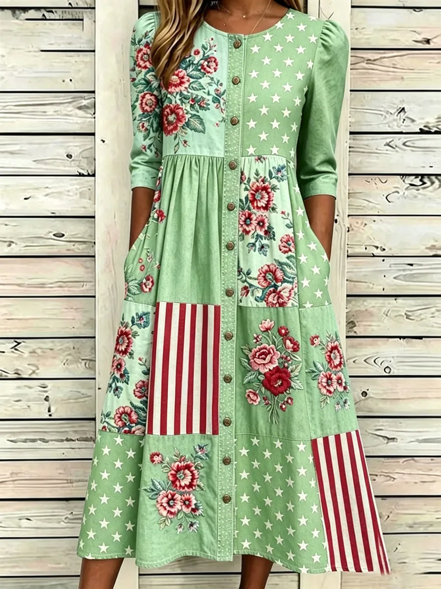 Women'S Casual American Independence Day Print Art Casual Dress
