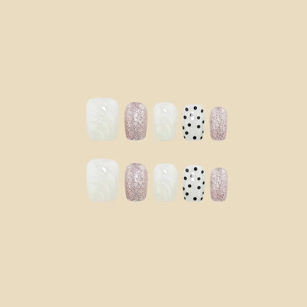 Nailhour 30Pcs 3D Glitter French Short Square Press On Nails