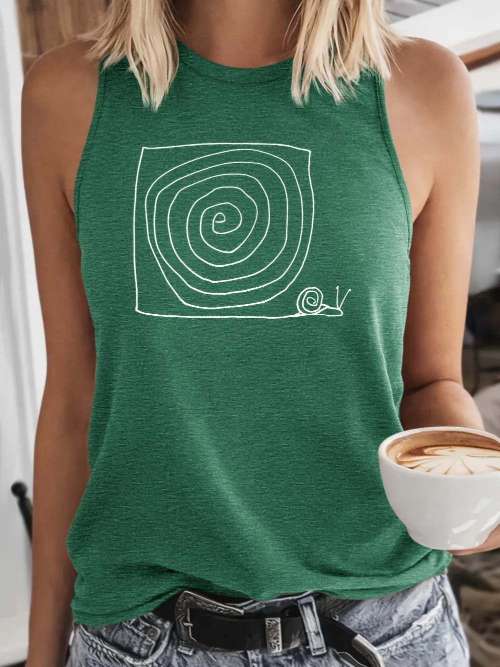 Retro Snail Spiral Print Tank Top