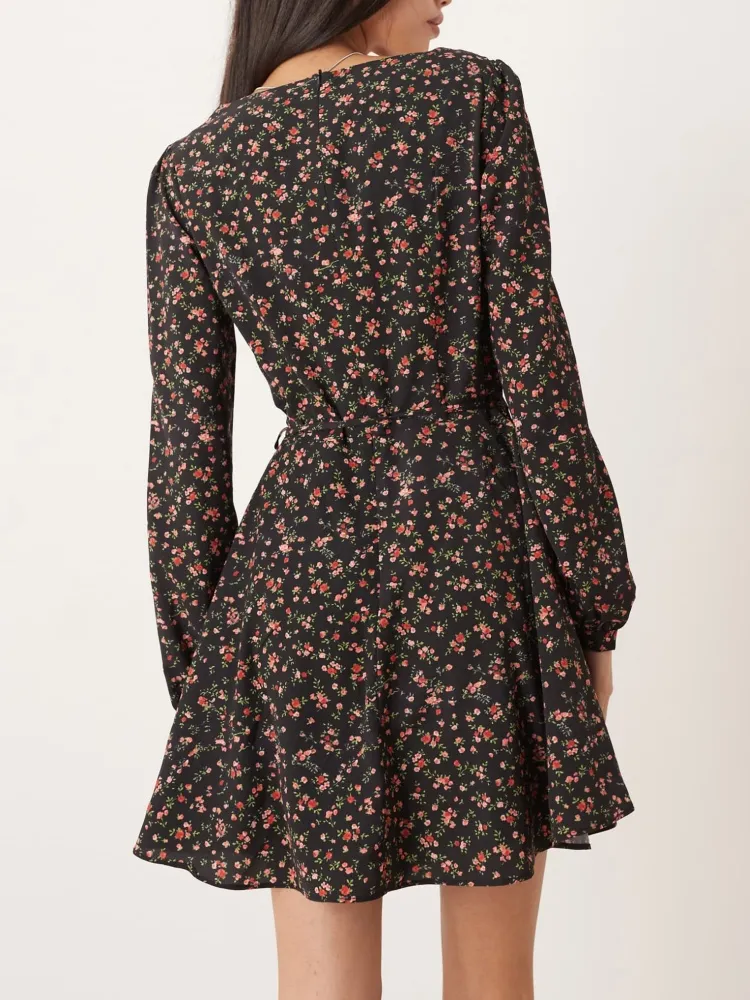 Floral Square Neck Casual Dress