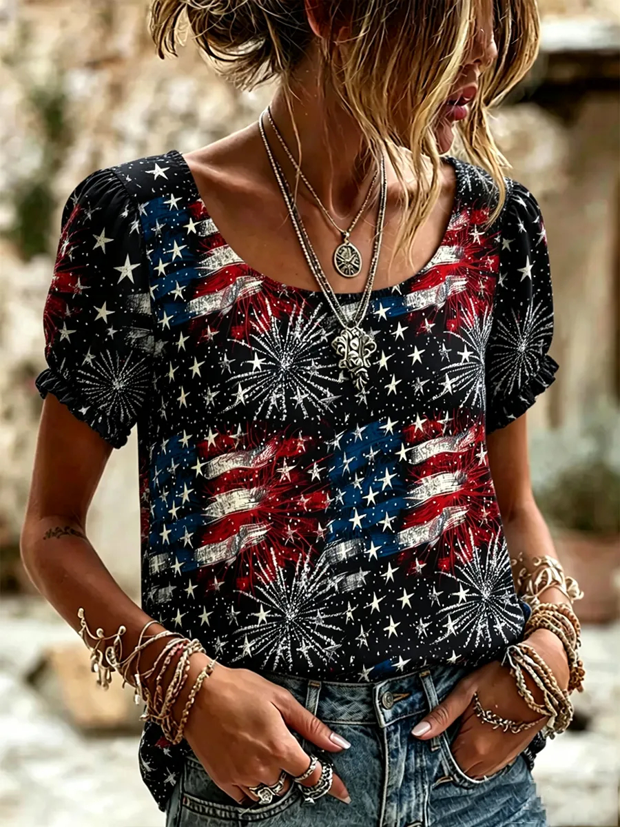 Women's Casual Independent Day Printed Top