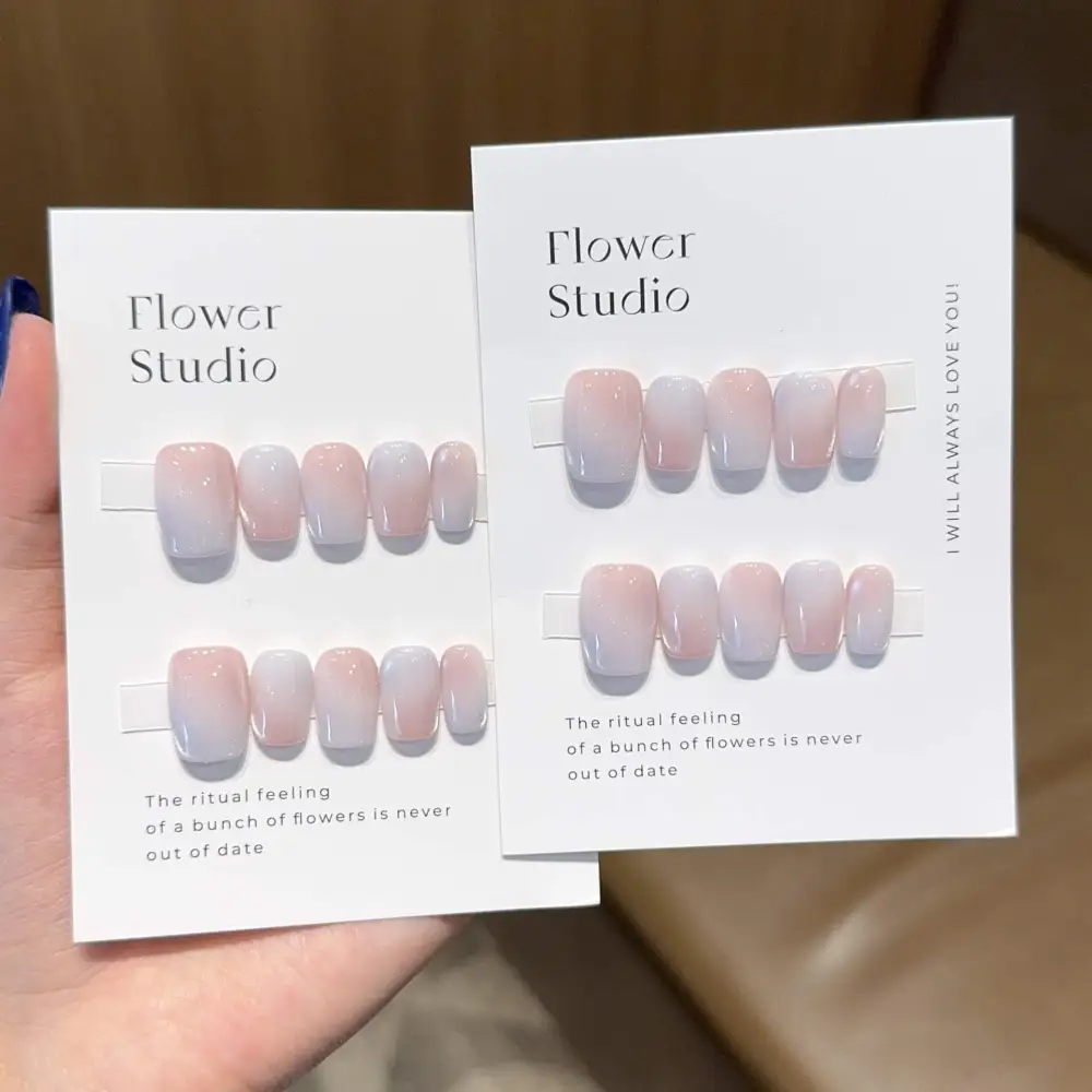 Nailhour Handmade 10Pcs Gradient Pink Short Square Press On Nails