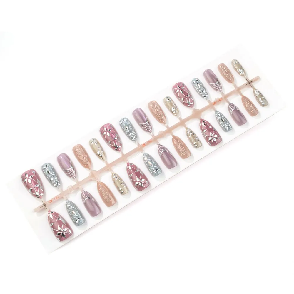 Nailhour 30Pcs Sweet Cat Eye Medium Almond French Press On Nails