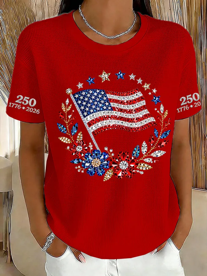 Women'S America Flag Printed Casual T-Shirt