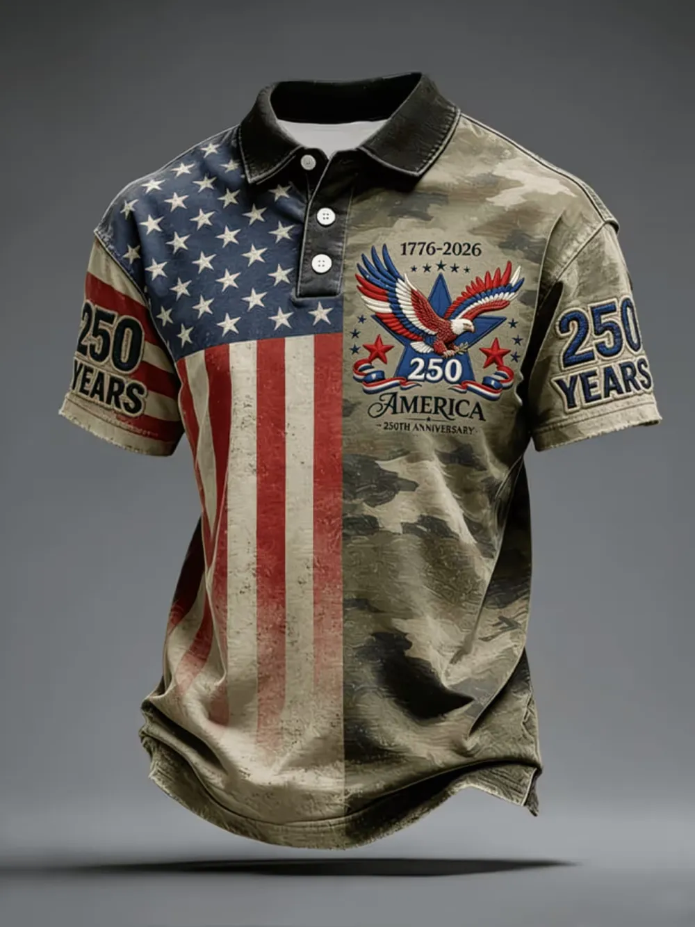 Men'S Casual 250Th Independence Day Camouflage Printed Polo Shirt