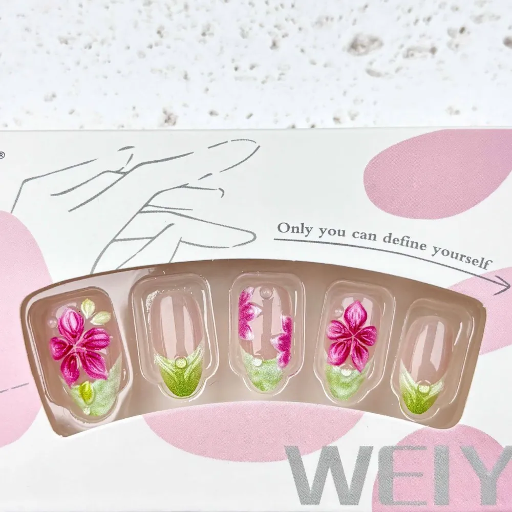 Nailhour 30Pcs 3D French Floral Resin Medium Almond Press On Nails