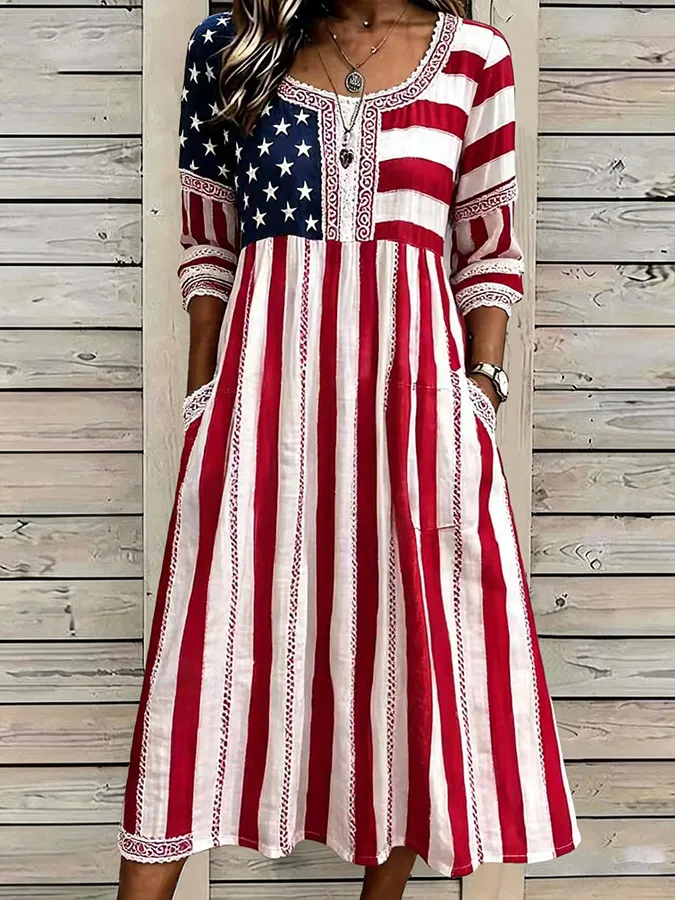 Women'S Flag Floral Printed Casual Dress
