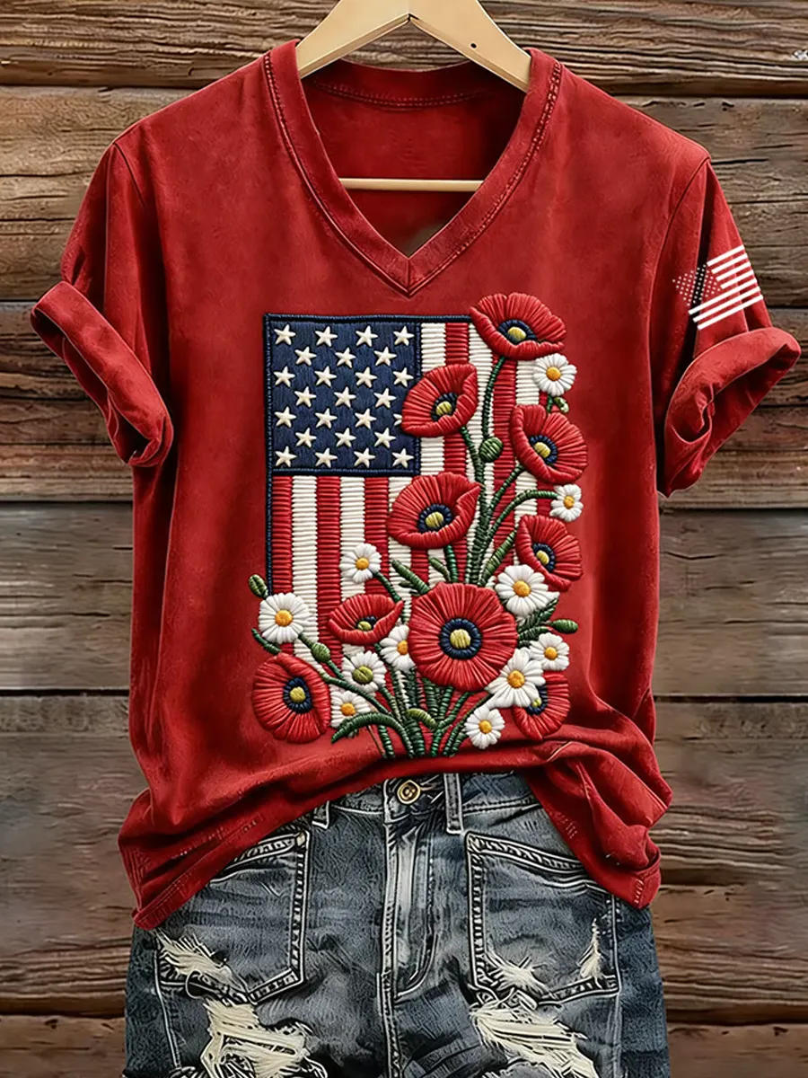 Women'S Casual American 250Th Anniversary Printed Short-Sleeve T-Shirt
