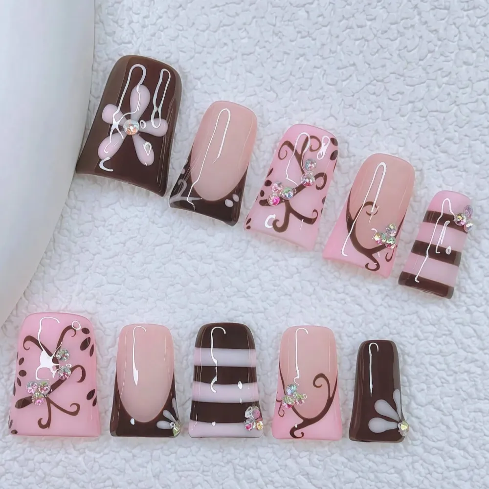 Nailhour 10Pcs Handmade Medium Duck Y2K Duck Billed Pink Press On Nails