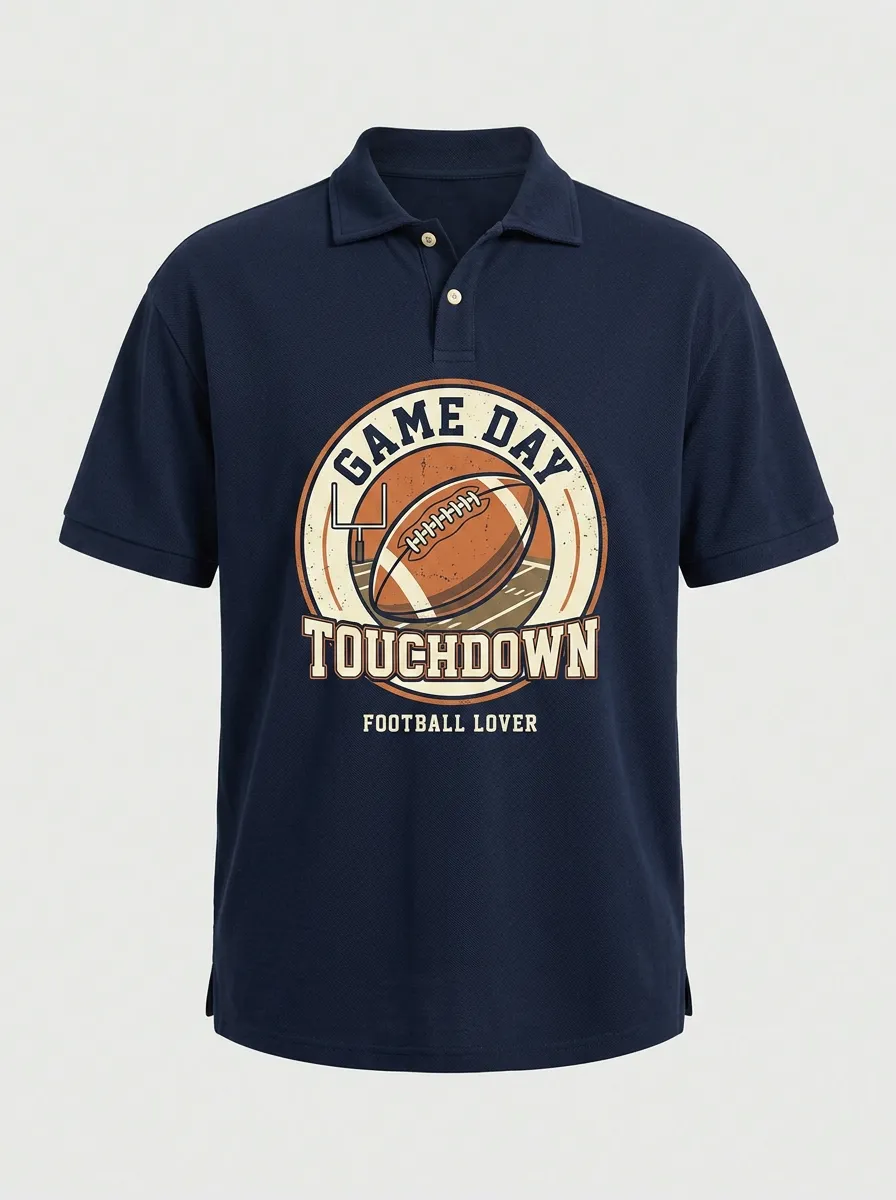 Men's American Football Lover Game Day Touchdown Printed Polo Shirt