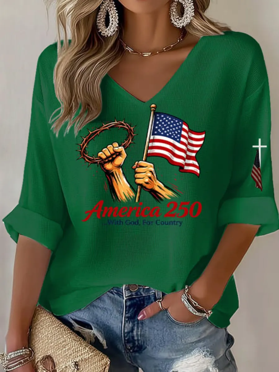 Women's 2026 USA 250th Anniversary Patriotic Printed T-Shirt