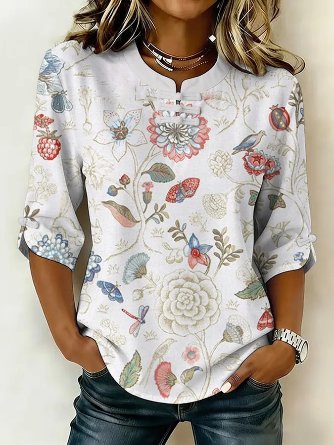 Women'S Floral Art Printed Casual Top