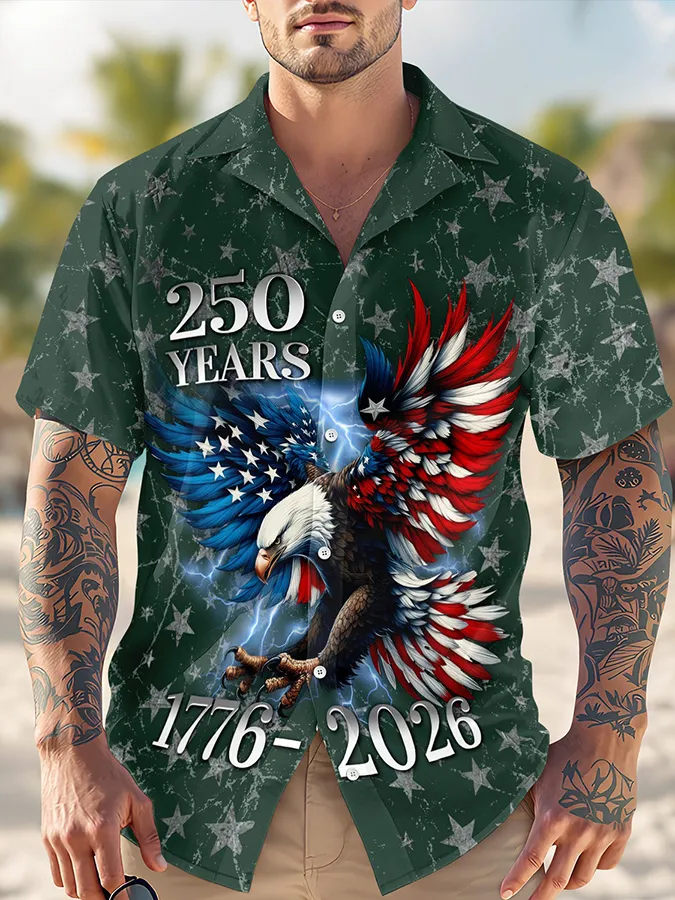 Men's  250 Years Day Printed Casual Collar Shirt