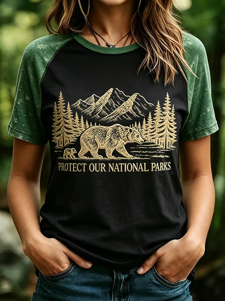 Women's Protect Our National Park Print Retro Raglan Short Sleeve