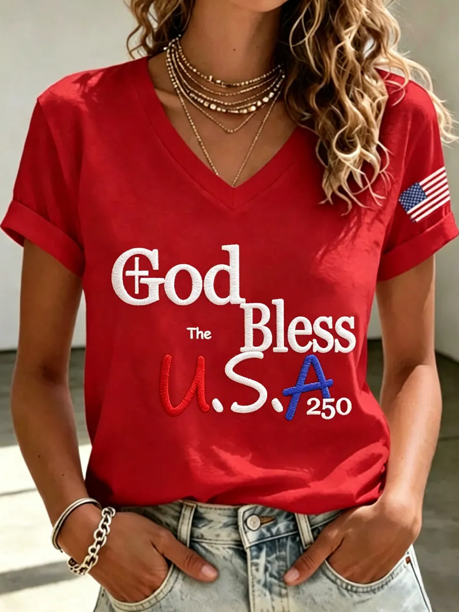 Women's 250th God Bless The USA  Print T-shirt