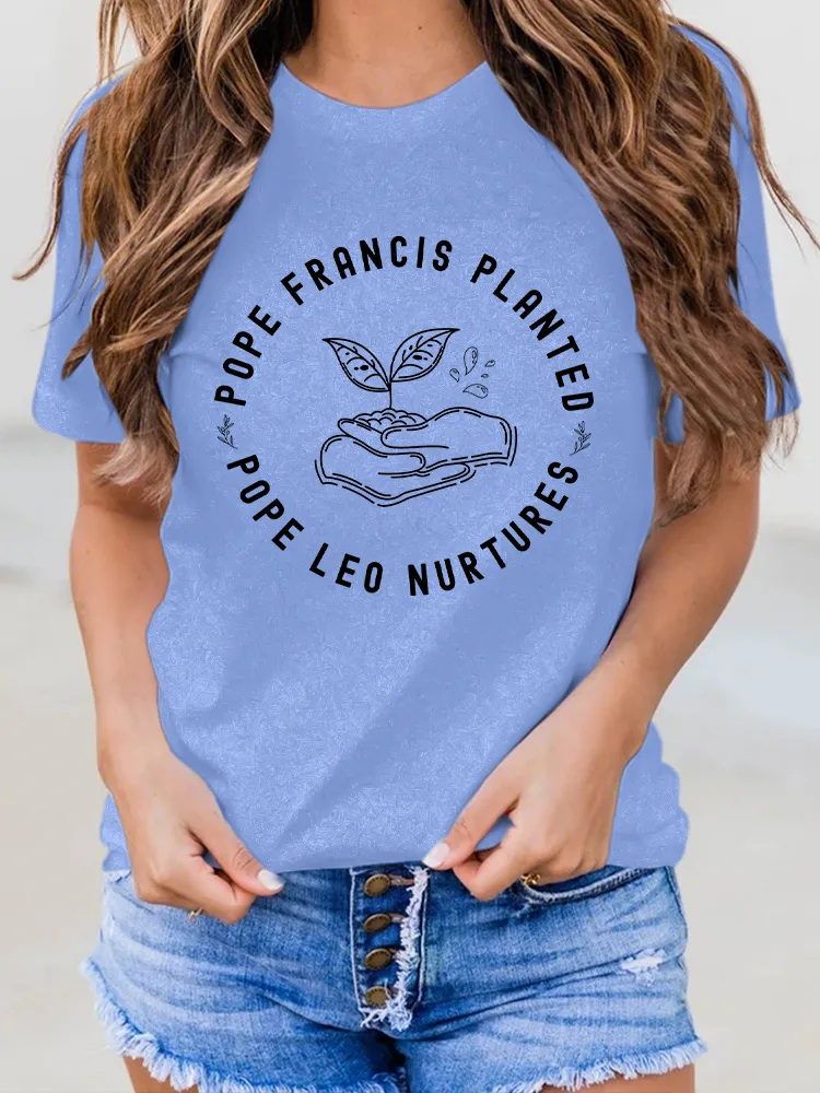 Women's Pope Francis Planted PopeLeo Nurtures Round-Neck Short-Sleeved T-Shirt