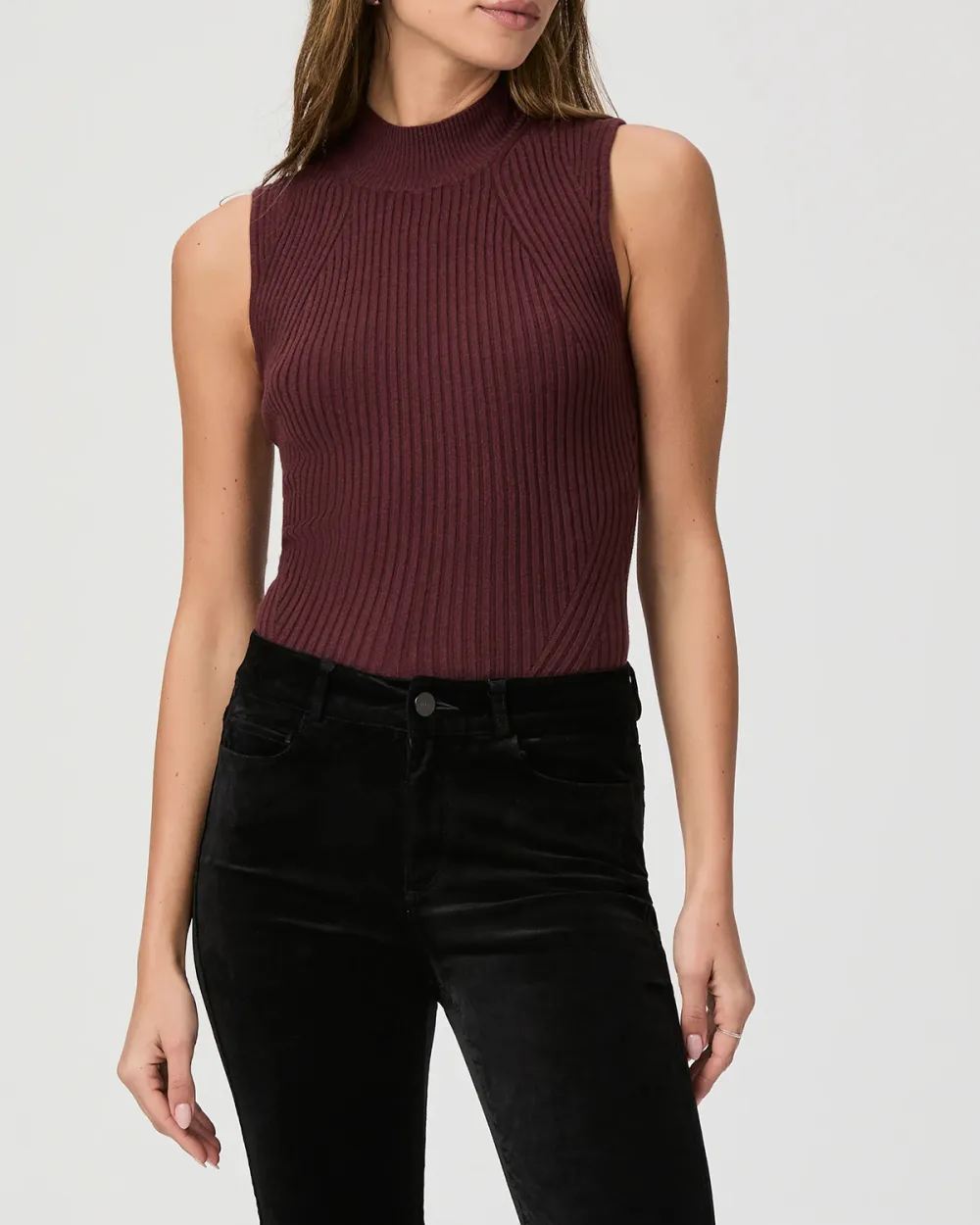 Oxblood Ribbed Mock Neck Tank Top