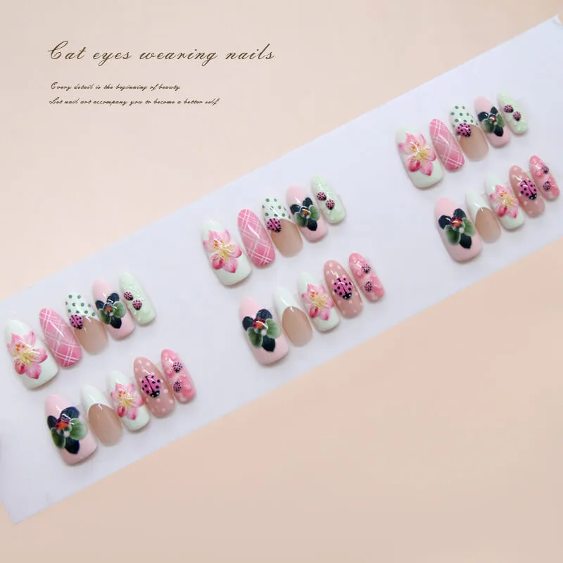 Nailhour 30Pcs 3D Resin Long Medium French Press On Nails