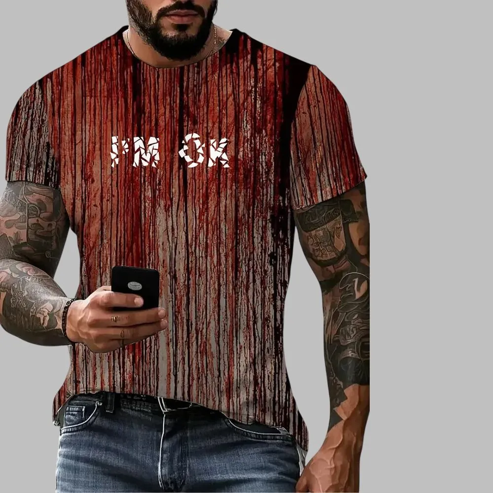2025 Halloween Men’s I’m OK Blood Print short Sleeve T-shirt