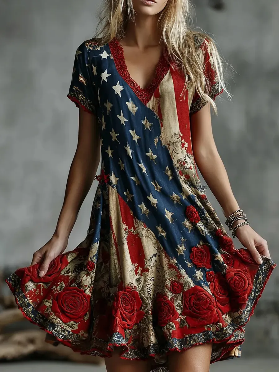 Women'S Casual American 250Th Anniversary Printed Dress