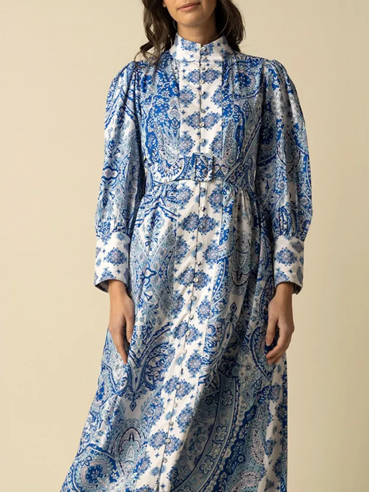 Paisley Print Turtleneck Casual Dress