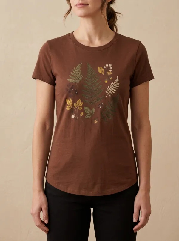 Fern Leaves Acorns Printed Women's Graphic T-Shirt