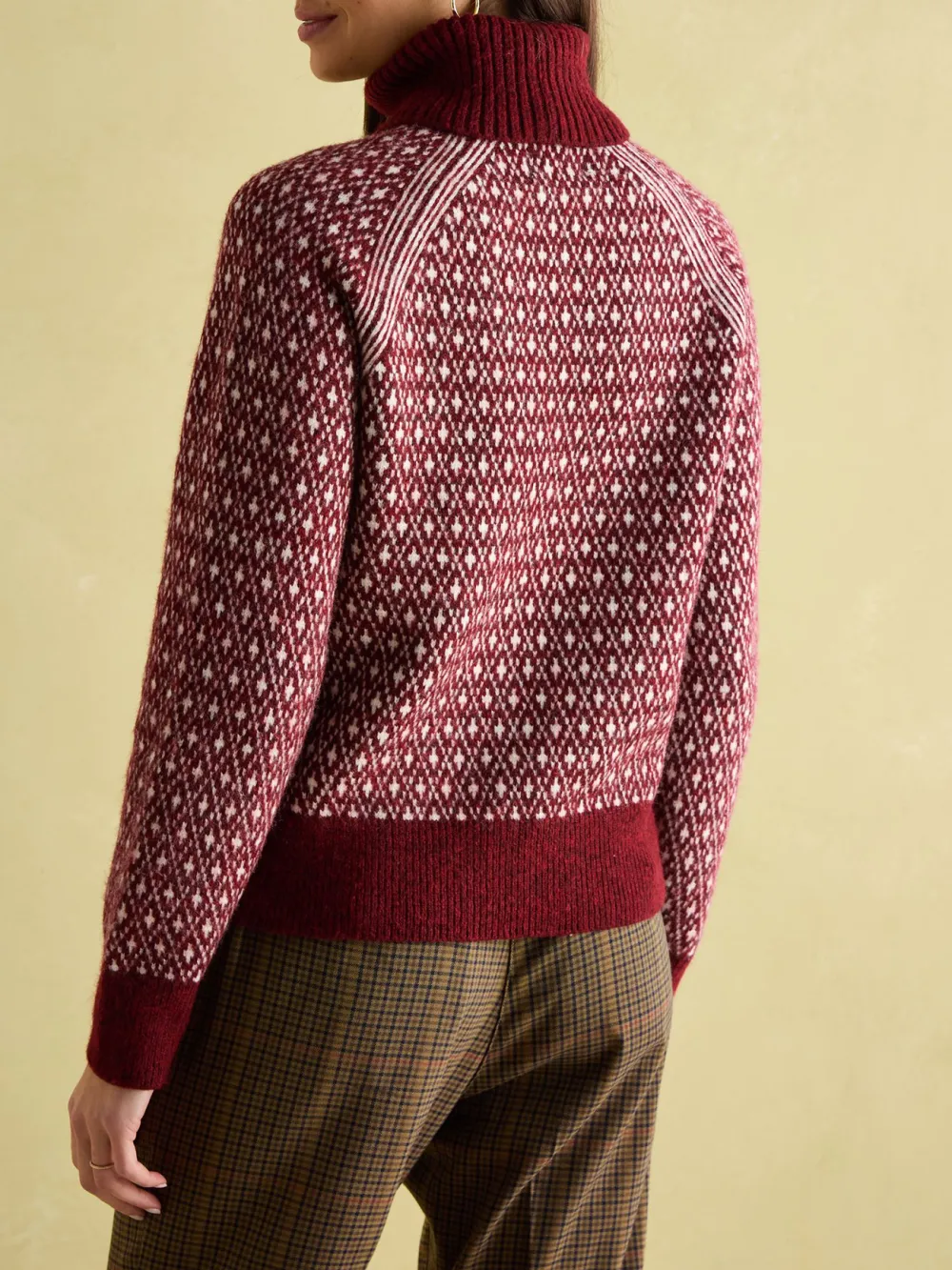 Cream/Navy Patterned Jumper with Detachable Roll Neck