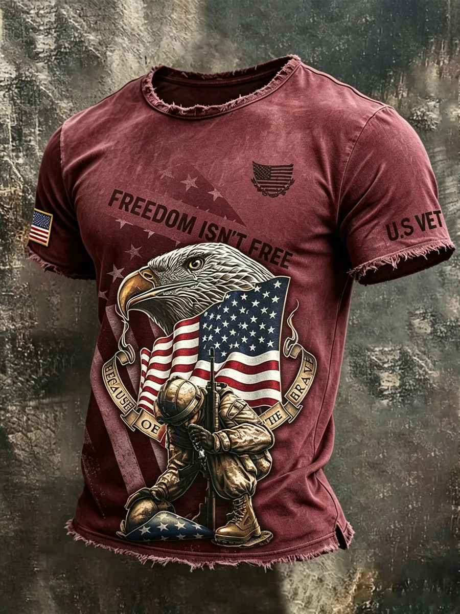 Men'S Casual Veteran Commemorative Print T-Shirt