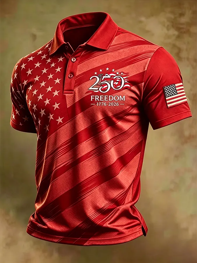 Men'S America Flag Print Casual Polo Shirt
