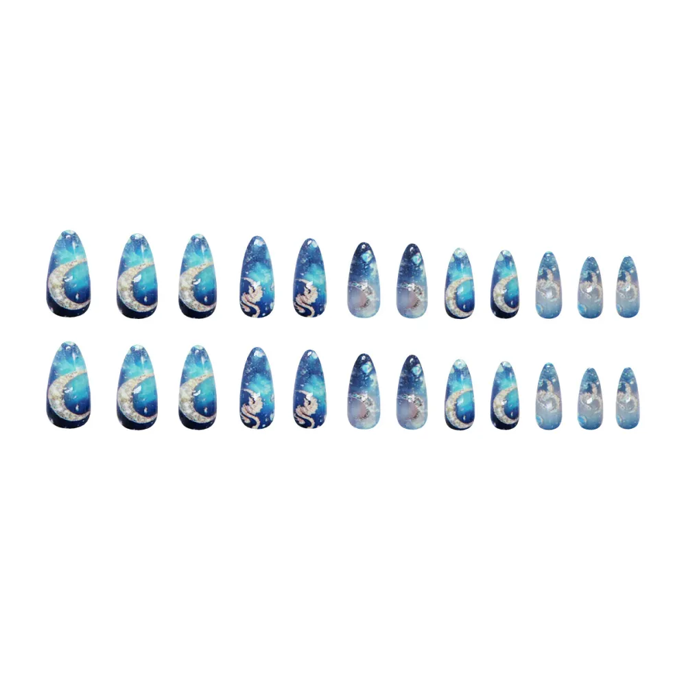 Nailhour 24Pcs Blue Daily Holiday Press On Nails