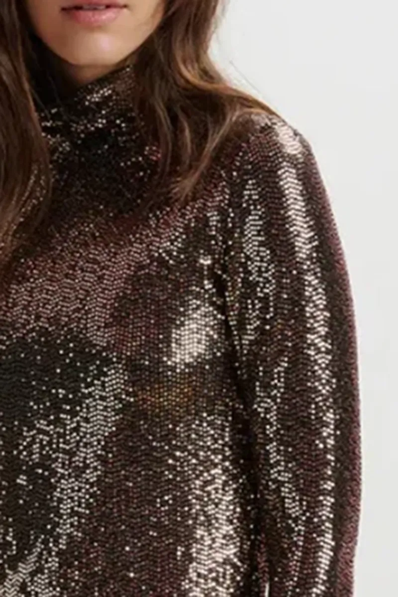 Metallic Textured Long Sleeve Tops