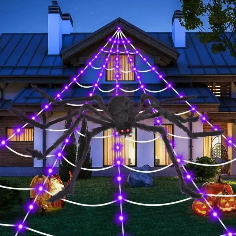 Glowing Spider Web LED Lights Halloween Aesthetic Spooky Lights For Outdoor Lawn Porch Garden