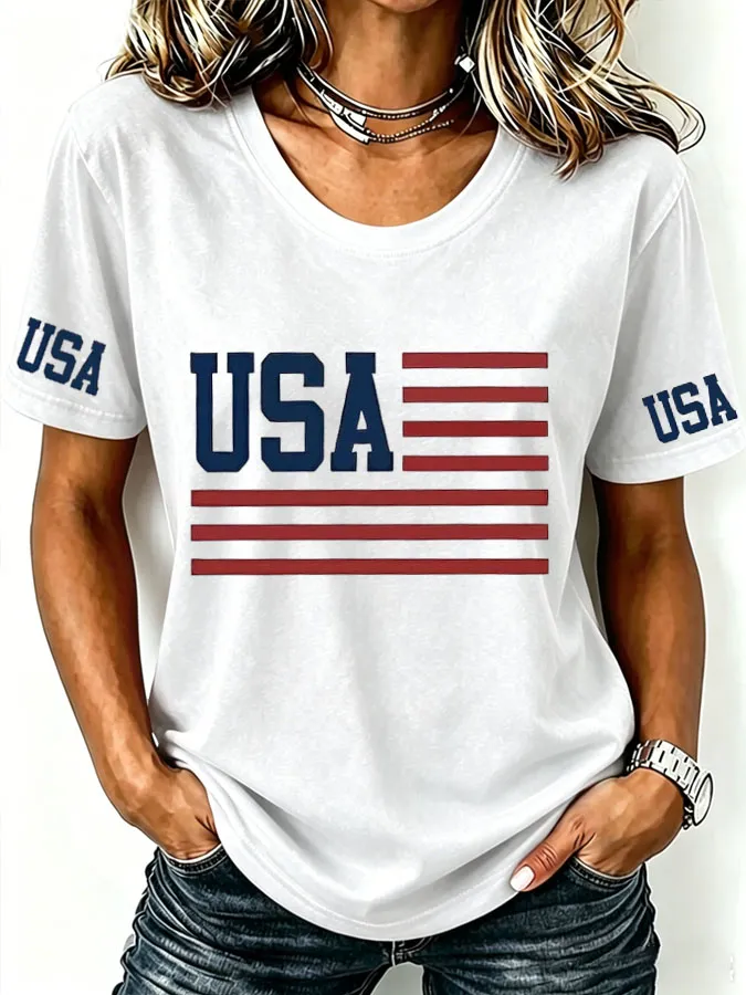 Women'S USA Printed T-Shirt