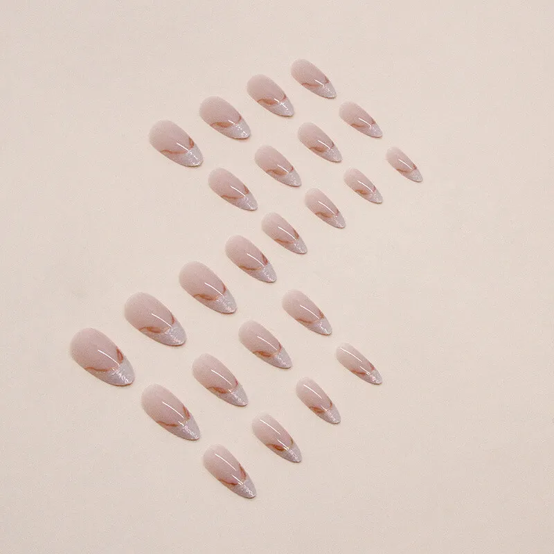 Nailhour 24Pcs French Gradient Medium Almond Press On Nails