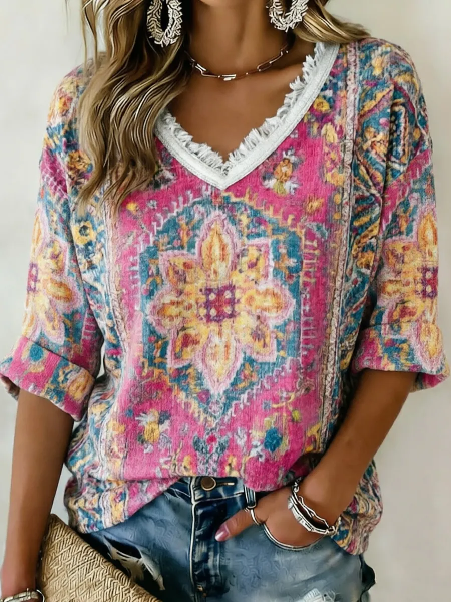 Women'S Retro Casual Art Printed Top