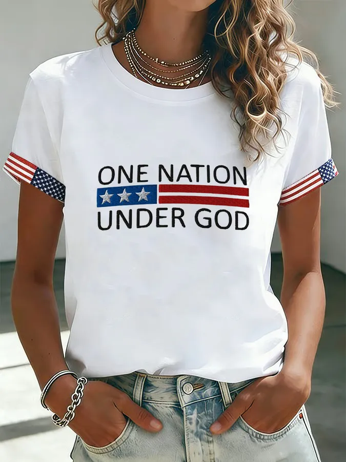 Women'S Independence Day Flag Art Printed T-Shirt