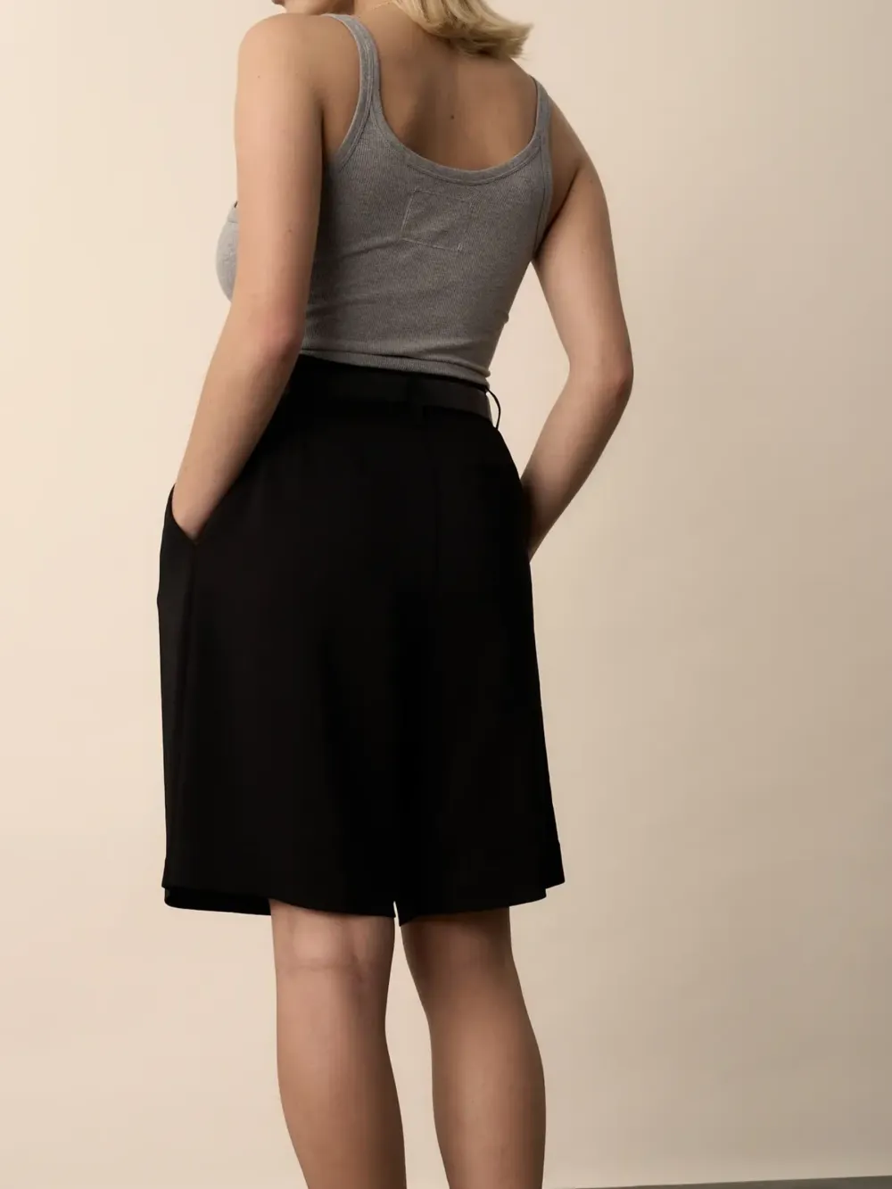 Black The Pleat Front Shorts