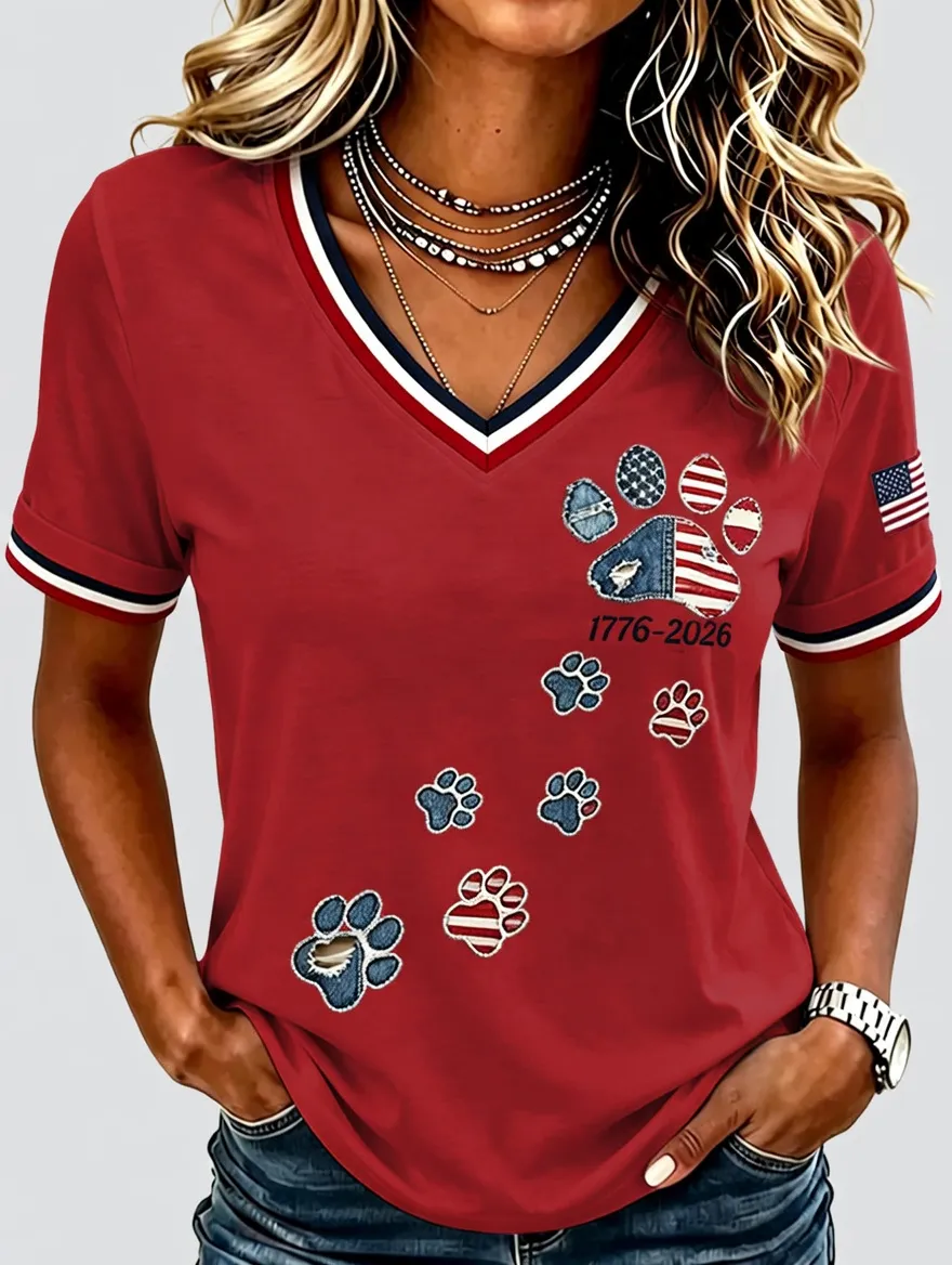 250Th Anniversary Animal Print Commemorative Women'S V-Neck Short Sleeved T-Shirt